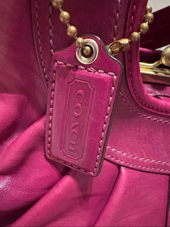 Coach Ergo Magenta Pleated Leather Shoulder Bag with Kiss-Lock Frame - Picture 3 of 14